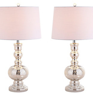JONATHAN Y Genie 28.5" Glass LED Table Lamp, Mercury Silver (Set of 2), Navy/White, rollover
