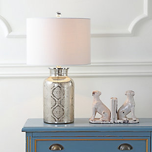 JONATHAN Y Emilia 24.5" Trellis Pattern Glass LED Table Lamp, Mercury Silver, , rollover