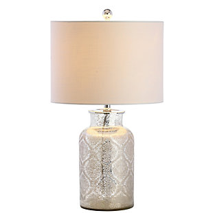 JONATHAN Y Emilia 24.5" Trellis Pattern Glass LED Table Lamp, Mercury Silver, , large