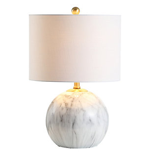 JONATHAN Y Luna 21.5" Faux Marble Resin LED Table Lamp, White/Brass Gold, , rollover