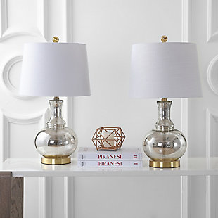 JONATHAN Y Lavelle 25" Glass LED Table Lamp, Mercury Silver/Brass Gold (Set of 2), Clear/Chrome/White, rollover
