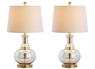 JONATHAN Y Lavelle 25" Glass LED Table Lamp, Mercury Silver/Brass Gold (Set of 2), Clear/Chrome/White, large