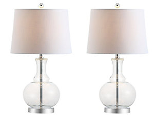 JONATHAN Y Lavelle 25" Glass LED Table Lamp, Clear/Chrome (Set of 2), Cobalt/Brass Gold/White, rollover