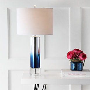 JONATHAN Y Edward 27" Glass/Crystal LED Table Lamp, Blue, Rose Gold/White, rollover