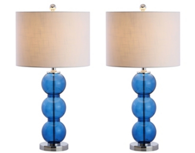 JONATHAN Y Bella 27" Glass Triple-Sphere LED Table Lamp, Cobalt Blue/Chrome (Set of 2), Gold/White, large