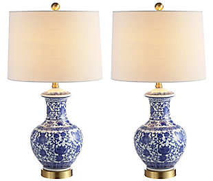 JONATHAN Y Jennifer 25.25" Ceramic/Metal LED Table Lamp, Blue/White (Set of 2), , large