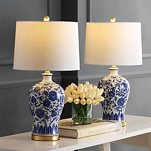 JONATHAN Y Jennifer 25.75" Ceramic/Metal LED Table Lamp, Blue/White (Set of 2), , large