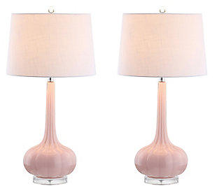 JONATHAN Y Bette 28.5" Glass Teardrop LED Table Lamp, Pink (Set of 2), Pink, rollover