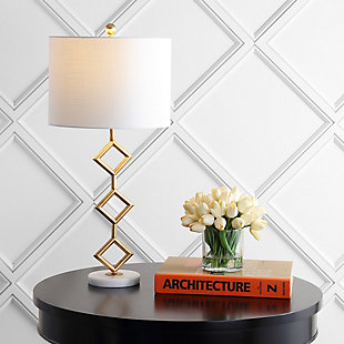 JONATHAN Y Diamante 29.5" Modern Gilt Metal with Marble Base LED Table Lamp, Gold/White, , rollover