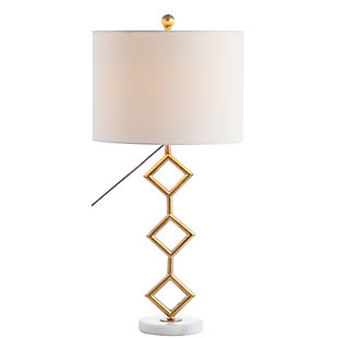 JONATHAN Y Diamante 29.5" Modern Gilt Metal with Marble Base LED Table Lamp, Gold/White, , large