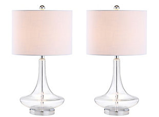 JONATHAN Y Cecile 25.5" Glass Teardrop LED Table Lamp, Clear/Chrome (Set of 2), Cobalt/Chrome/White, rollover