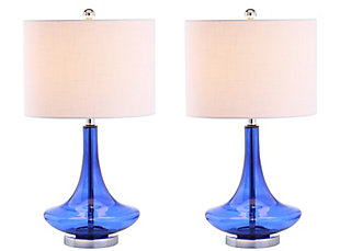 JONATHAN Y Cecile 25.5" Glass Teardrop LED Table Lamp, Cobalt/Chrome (Set of 2), Mercury Silver/White, rollover