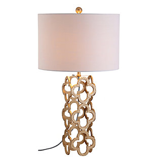 JONATHAN Y Oliver 26.5" Metal Quatrefoil LED Table Lamp, Gold, , large