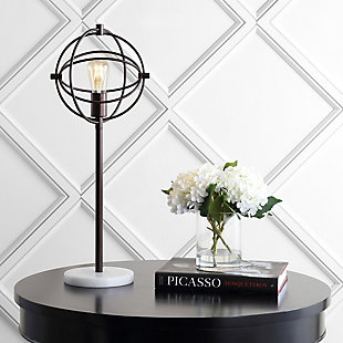 JONATHAN Y Atomic Caged 26.5" Edison Bulb Metal/Marble Modern LED Table Lamp, Oil Rubbed Bronze, , rollover