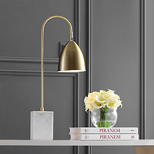 JONATHAN Y Ana 26" Gold Arched Metal with Marble Base LED Table Lamp, Brass Gold/White, , rollover