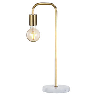 JONATHAN Y Axel 20.5" Minimalist Glam Gold Pipe Metal/Marble LED Table Lamp, Brass Gold, , large