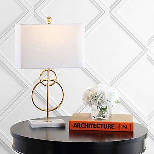 JONATHAN Y Haines 26" Modern Circle Marble/Metal LED Table Lamp, Gold, , rollover