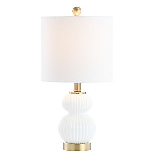 JONATHAN Y Daphne 20" Ribbed Metal/Glass LED Table Lamp, White/Brass, , large