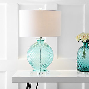 JONATHAN Y Estelle 26" Glass and Crystal LED Table Lamp, Aqua, , rollover