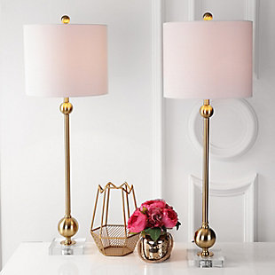 JONATHAN Y Hollis 34" Metal LED Table Lamp, Brass with Crystal Base (Set of 2), , rollover