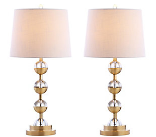 JONATHAN Y Avery 27.5" Crystal LED Table Lamp, Clear/Brass Gold (Set of 2), , large