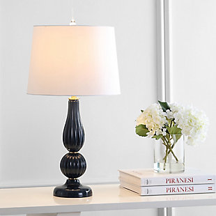 JONATHAN Y Maddie 28" Glass/Metal LED Table Lamp, Navy, White, rollover