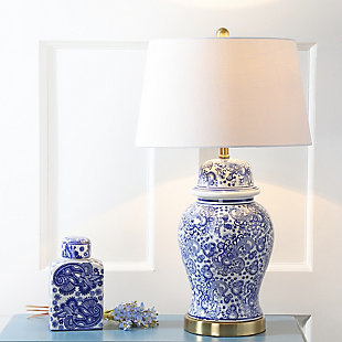 JONATHAN Y Ellis 29.5" Ceramic LED Table Lamp, Blue/White, , rollover