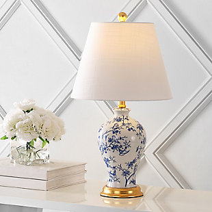 JONATHAN Y Grace 24" Floral Classic LED Table Lamp, Blue/White, Navy/White, rollover