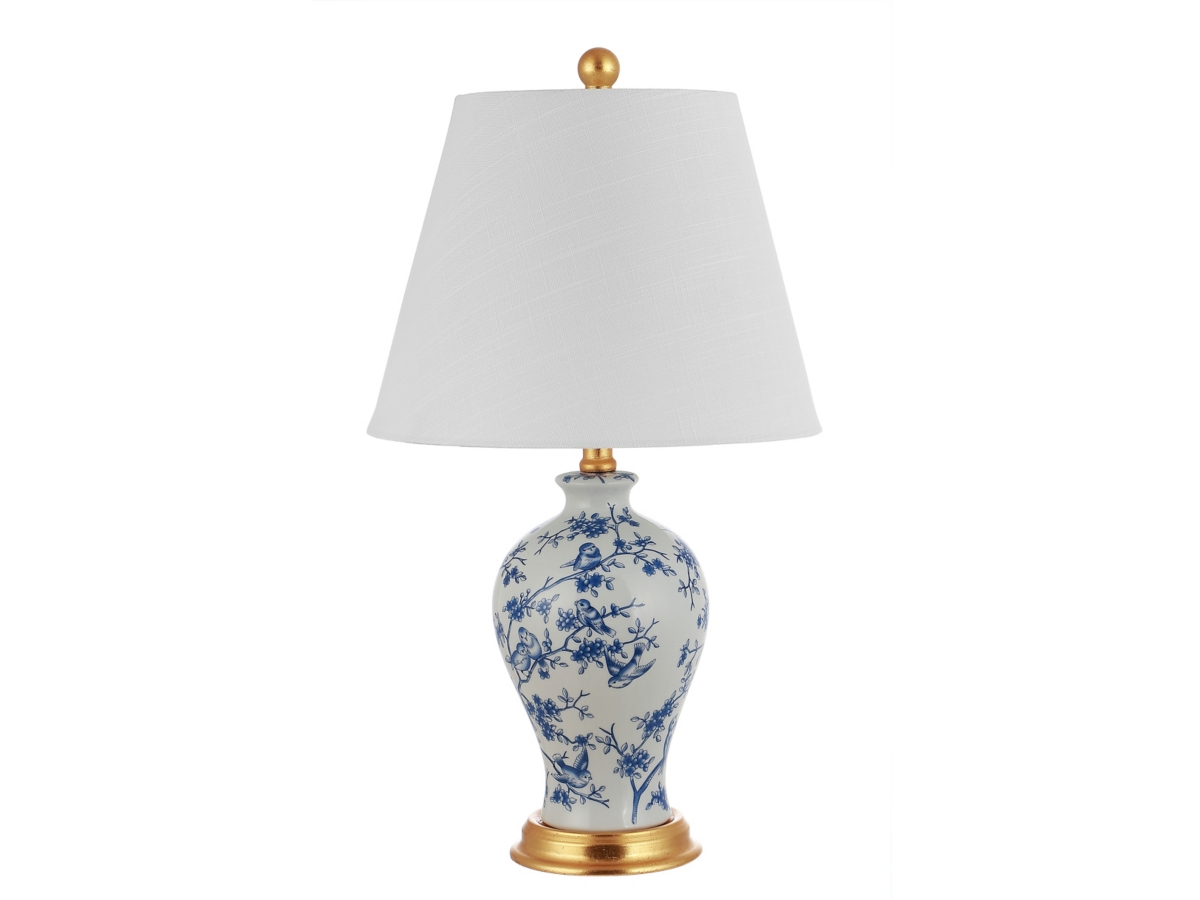 Lampe De Table En Verre Bleu Foncé 24 Pouces - Abat-Jour Blanc Décoratif - Marque HomeRoots - Neuf