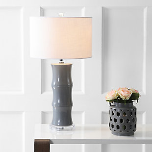 JONATHAN Y Tiki 26.5" Ceramic LED Table Lamp, Gray, White, rollover
