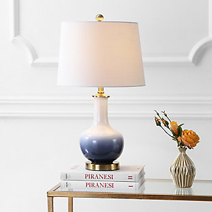 JONATHAN Y Gradient 25" Ceramic/Brass LED Table Lamp, White/Navy, White/Gray, rollover