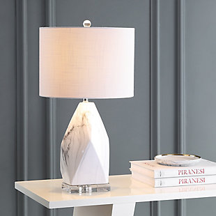 JONATHAN Y Oslo 25.5" Ceramic Marble/Crystal LED Table Lamp, White, , rollover