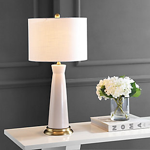 JONATHAN Y Hartley 29" Ceramic Column LED Table Lamp, Cream, White/Brass Gold/White, rollover
