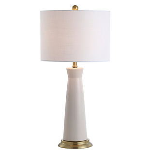JONATHAN Y Hartley 29" Ceramic Column LED Table Lamp, Cream, White/Brass Gold/White, large