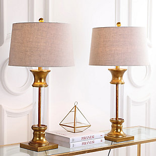 JONATHAN Y Hunter 32" Metal/Glass LED Table Lamp, Gold Leaf (Set of 2), Black/White, rollover
