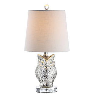 JONATHAN Y Night Owl 19" Glass/Crystal LED Table Lamp, Silver/Ivory, , rollover