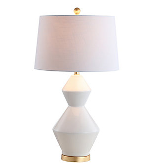 JONATHAN Y Alba 29" Geometric Ceramic/Metal LED Table Lamp, White/Gold Leaf, Cobalt/Gray, large