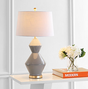 JONATHAN Y Alba 29" Geometric Ceramic/Metal LED Table Lamp, Gray/Gold Leaf, Brown/Gray, rollover