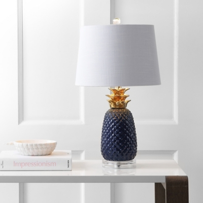 JONATHAN Y Pineapple 23" Ceramic LED Table Lamp, Navy/Gold, Ivory/White, large