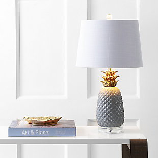 JONATHAN Y Pineapple 23" Ceramic LED Table Lamp, Gray/Gold, Natural/Gray, rollover