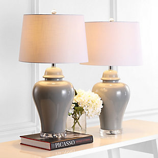 JONATHAN Y Winnie 27" Ceramic Urn LED Table Lamp, Gray (Set of 2), Clear/Chrome/White, rollover
