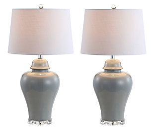 JONATHAN Y Winnie 27" Ceramic Urn LED Table Lamp, Gray (Set of 2), Clear/Chrome/White, large