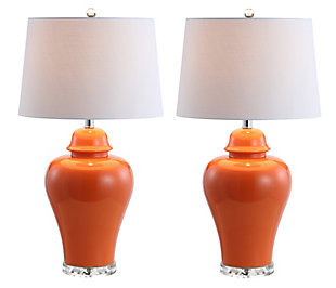 JONATHAN Y Winnie 27" Ceramic Urn LED Table Lamp, Orange (Set of 2), White/Brass Gold/White, large