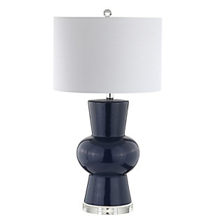 JONATHAN Y Julia 28.5" Ceramic LED Table Lamp, Navy, Clear/Brass Gold/White, large