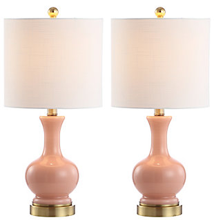 JONATHAN Y Cox 22" Metal/Glass LED Table Lamp, Light Coral (Set of 2), White/Brass Gold/White, large
