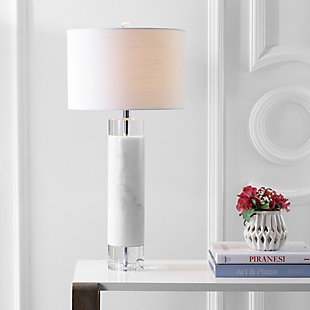 JONATHAN Y Hunter 32" Marble/Crystal LED Table Lamp, White, , rollover
