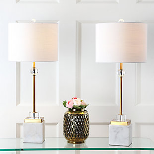 JONATHAN Y Dawson 30" Marble/Crystal LED Table Lamp, Brass (Set of 2), , rollover