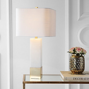 JONATHAN Y Jeffrey 29" Metal/Marble LED Table Lamp, Brass Gold/White, , rollover