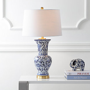 JONATHAN Y Leo 28.5" Chinoiserie LED Table Lamp, Blue/White, , rollover