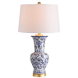 JONATHAN Y Leo 28.5" Chinoiserie LED Table Lamp, Blue/White, , large